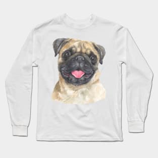 Fawn Pug Watercolor Art Long Sleeve T-Shirt